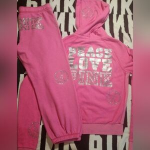 Victoria's Secret Pink Vintage '08 Peace Love Pink Bling Rhinestone Set! L.